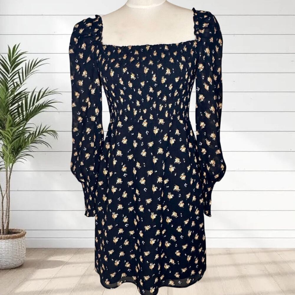 NWT Maje Rithik Dress Smocked Floral Boquet Long Sleeve Boho Flowers FR 40 US M - Picture 2 of 15